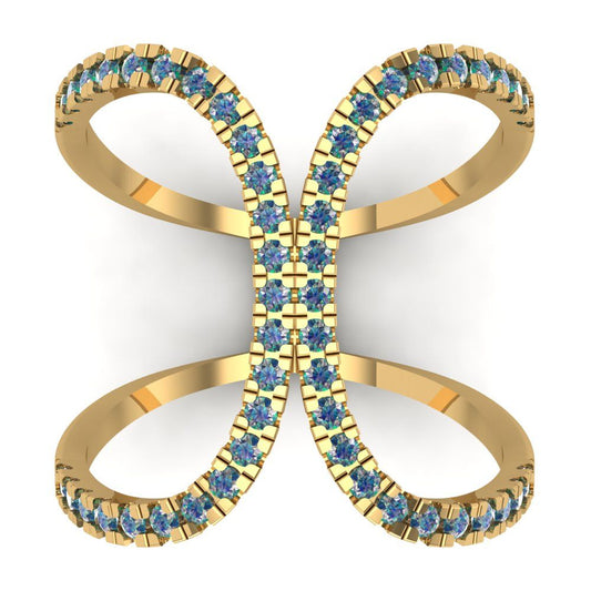 0.5 cttw Blue Moissanite Statement Engagement Ring - Solid Yellow Gold (VVS1, Round Cut,1.3mm)