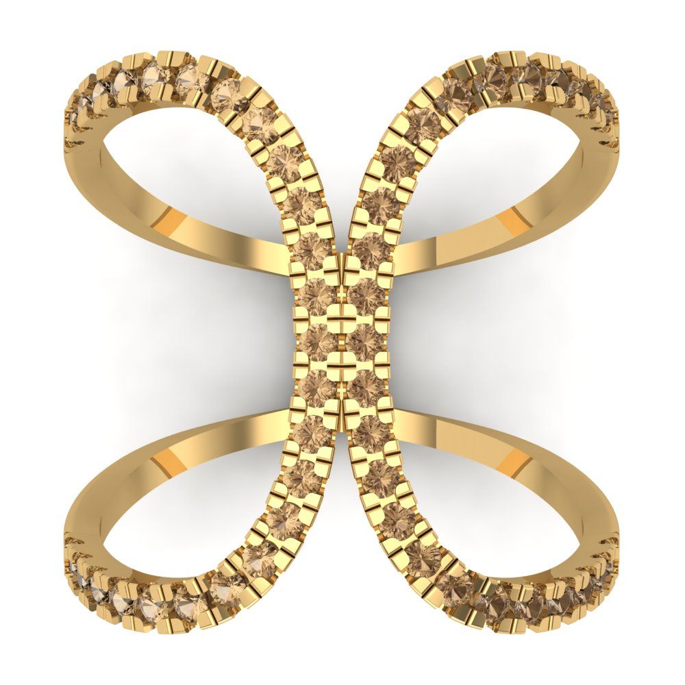 0.5 cttw Zirconia Simulated Champagne Diamond Statement Engagement Ring - Solid Yellow Gold (VVS1, Round Cut,1.3mm)