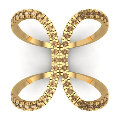 0.5 cttw Zirconia Simulated Champagne Diamond Statement Engagement Ring - Solid Yellow Gold (VVS1, Round Cut,1.3mm)