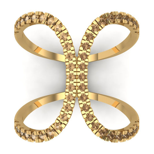0.5 cttw Zirconia Simulated Champagne Diamond Statement Engagement Ring - Solid Yellow Gold (VVS1, Round Cut,1.3mm)
