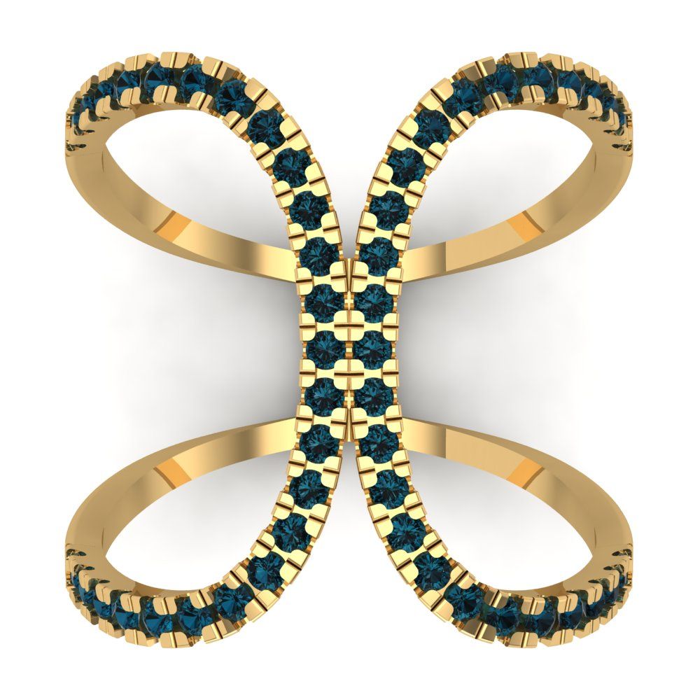 0.5 cttw Natural London Blue Topaz Statement Engagement Ring - Solid Yellow Gold (VVS1, Round Cut,1.3mm)