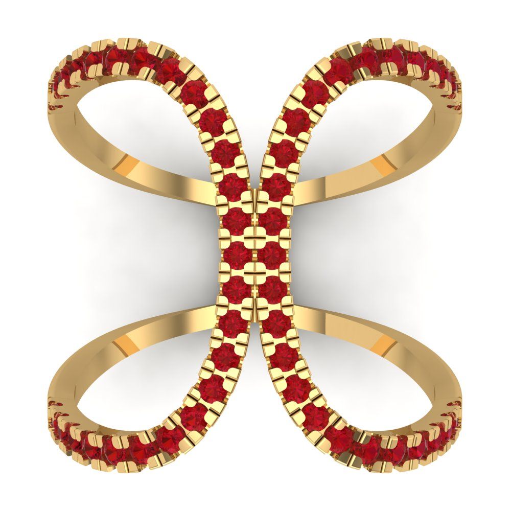 0.5 cttw Simulated Ruby Statement Engagement Ring - Solid Yellow Gold (VVS1, Round Cut,1.3mm)