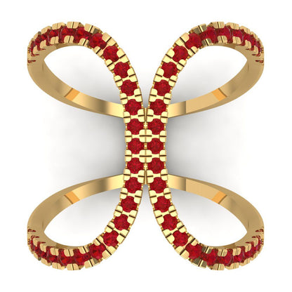 0.5 cttw Simulated Ruby Statement Engagement Ring - Solid Yellow Gold (VVS1, Round Cut,1.3mm)