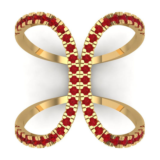 0.5 cttw Simulated Ruby Statement Engagement Ring - Solid Yellow Gold (VVS1, Round Cut,1.3mm)