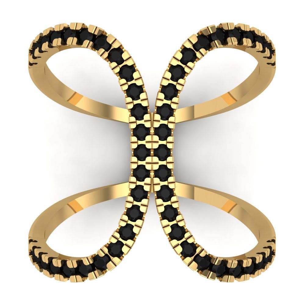 0.5 cttw Natural Onyx Statement Engagement Ring - Solid Yellow Gold (VVS1, Round Cut,1.3mm)