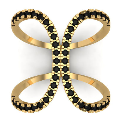 0.5 cttw Natural Onyx Statement Engagement Ring - Solid Yellow Gold (VVS1, Round Cut,1.3mm)