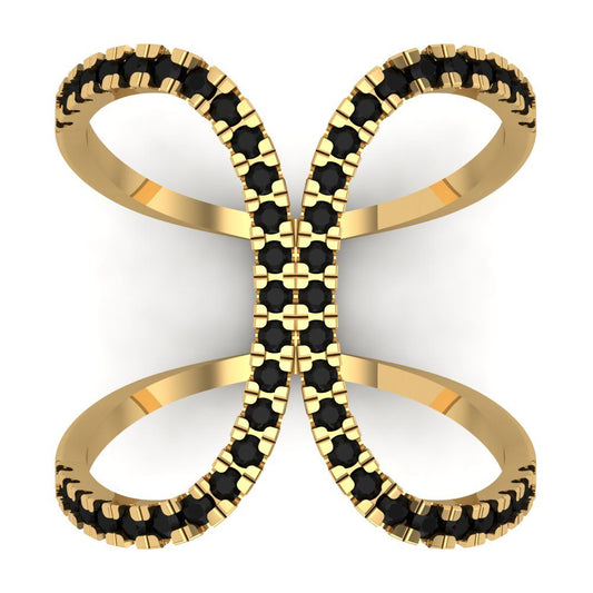 0.5 cttw Natural Onyx Statement Engagement Ring - Solid Yellow Gold (VVS1, Round Cut,1.3mm)