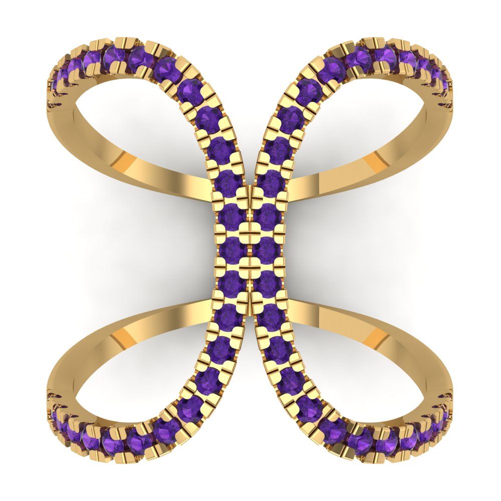 0.5 cttw Natural Amethyst Statement Engagement Ring - Solid Yellow Gold (VVS1, Round Cut,1.3mm)