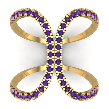 0.5 cttw Natural Amethyst Statement Engagement Ring - Solid Yellow Gold (VVS1, Round Cut,1.3mm)