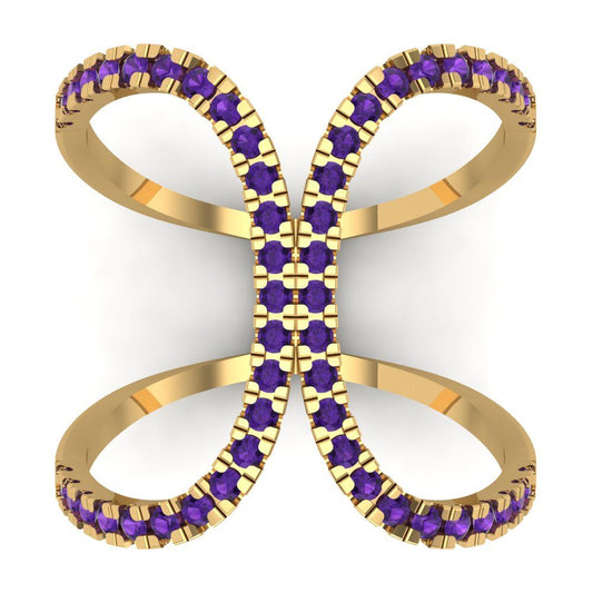 0.5 cttw Natural Amethyst Statement Engagement Ring - Solid Yellow Gold (VVS1, Round Cut,1.3mm)