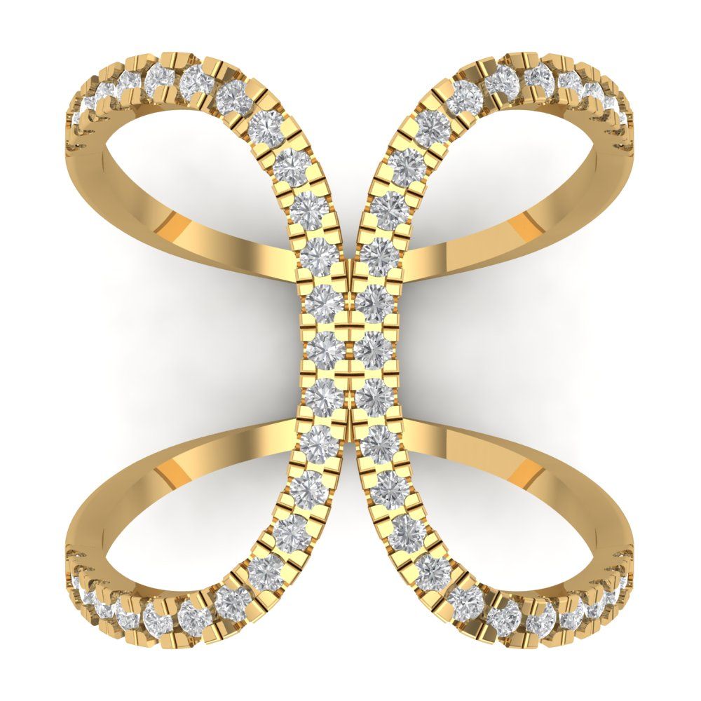 0.5 cttw White Sapphire Statement Engagement Ring - Solid Yellow Gold (VVS1, Round Cut,1.3mm)