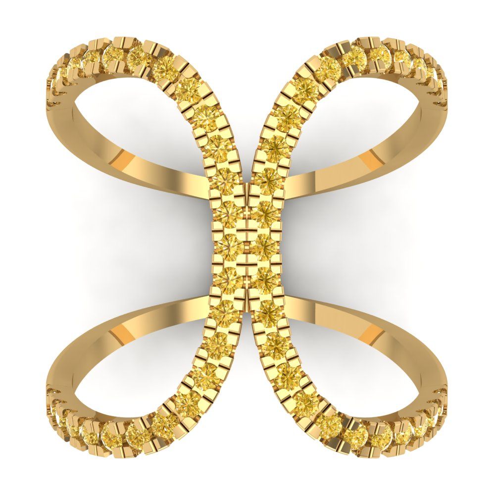 0.5 cttw Natural Citrine Statement Engagement Ring - Solid Yellow Gold (VVS1, Round Cut,1.3mm)