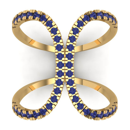 0.5 cttw Simulated Tanzanite Statement Engagement Ring - Solid Yellow Gold (VVS1, Round Cut,1.3mm)