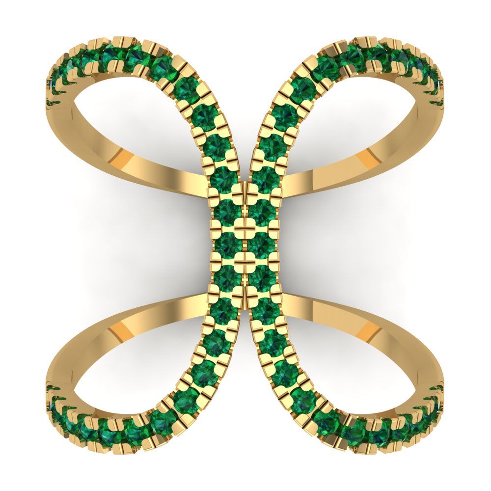 0.5 cttw Simulated Emerald Statement Engagement Ring - Solid Yellow Gold (VVS1, Round Cut,1.3mm)