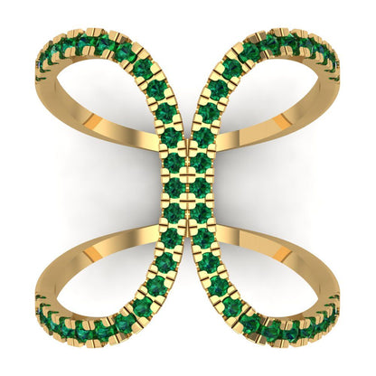 0.5 cttw Simulated Emerald Statement Engagement Ring - Solid Yellow Gold (VVS1, Round Cut,1.3mm)