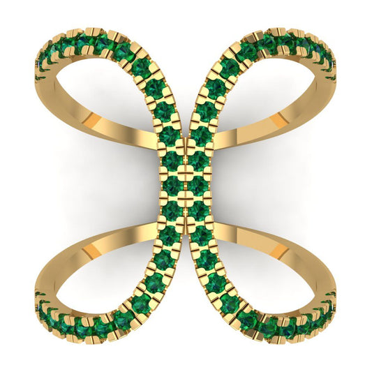 0.5 cttw Simulated Emerald Statement Engagement Ring - Solid Yellow Gold (VVS1, Round Cut,1.3mm)