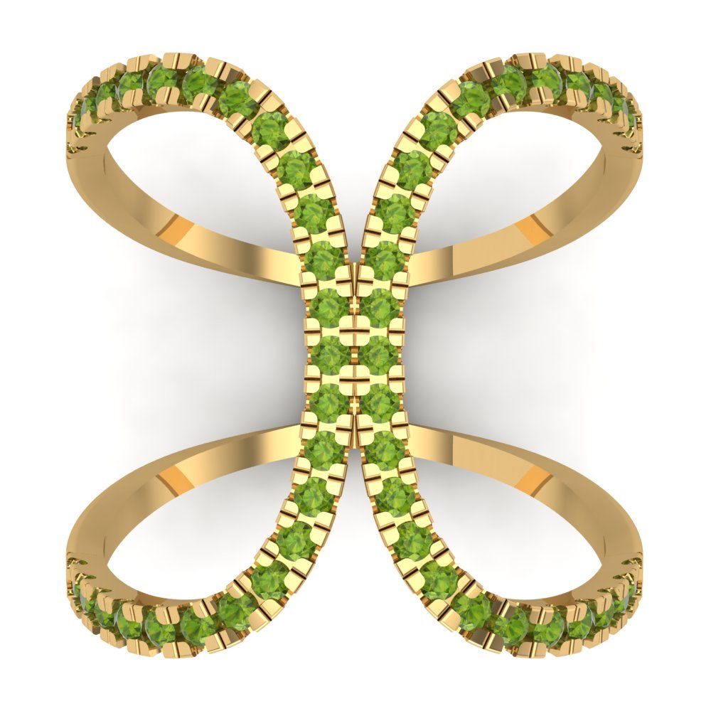 0.5 cttw Natural Peridot Statement Engagement Ring - Solid Yellow Gold (VVS1, Round Cut,1.3mm)