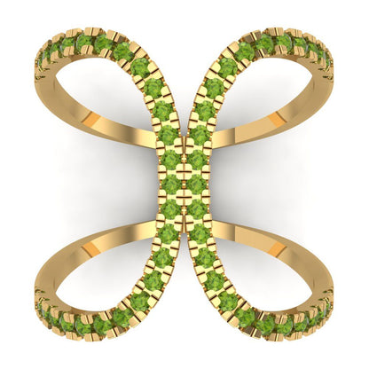 0.5 cttw Natural Peridot Statement Engagement Ring - Solid Yellow Gold (VVS1, Round Cut,1.3mm)