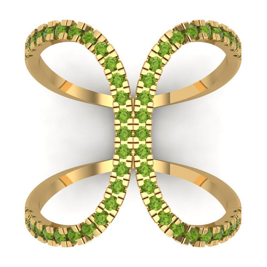 0.5 cttw Natural Peridot Statement Engagement Ring - Solid Yellow Gold (VVS1, Round Cut,1.3mm)