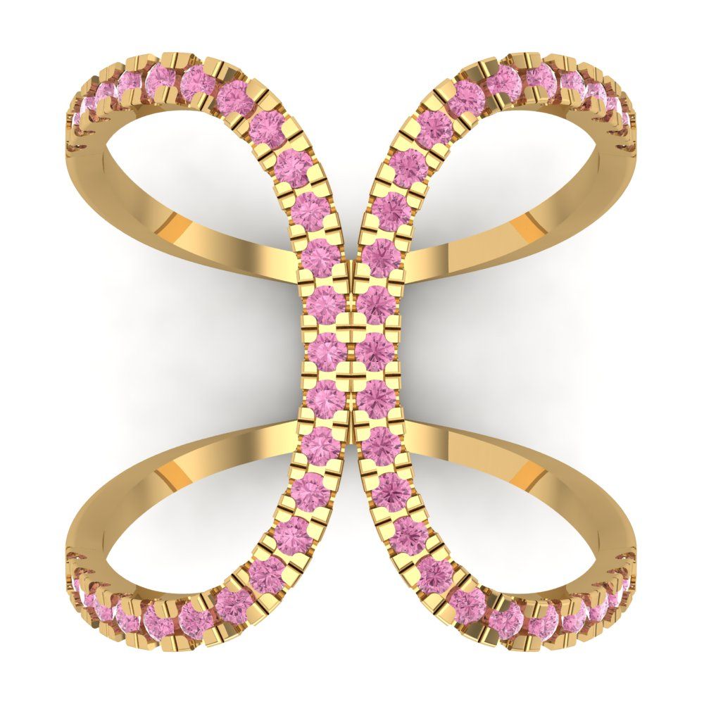 0.5 cttw Zirconia Simulated Pink Diamond Statement Engagement Ring - Solid Yellow Gold (VVS1, Round Cut,1.3mm)