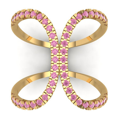 0.5 cttw Zirconia Simulated Pink Diamond Statement Engagement Ring - Solid Yellow Gold (VVS1, Round Cut,1.3mm)