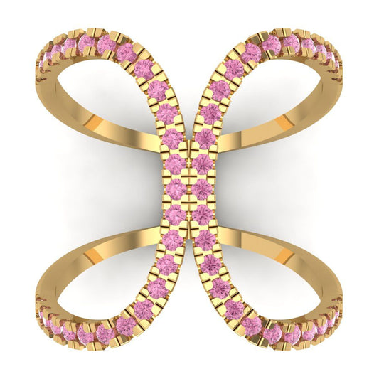 0.5 cttw Zirconia Simulated Pink Diamond Statement Engagement Ring - Solid Yellow Gold (VVS1, Round Cut,1.3mm)