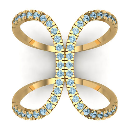 0.5 cttw Natural Aquamarine Statement Engagement Ring - Solid Yellow Gold (VVS1, Round Cut,1.3mm)