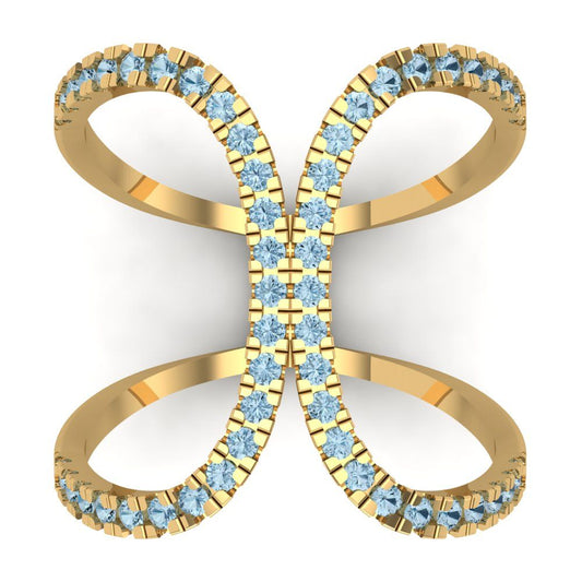 0.5 cttw Natural Aquamarine Statement Engagement Ring - Solid Yellow Gold (VVS1, Round Cut,1.3mm)
