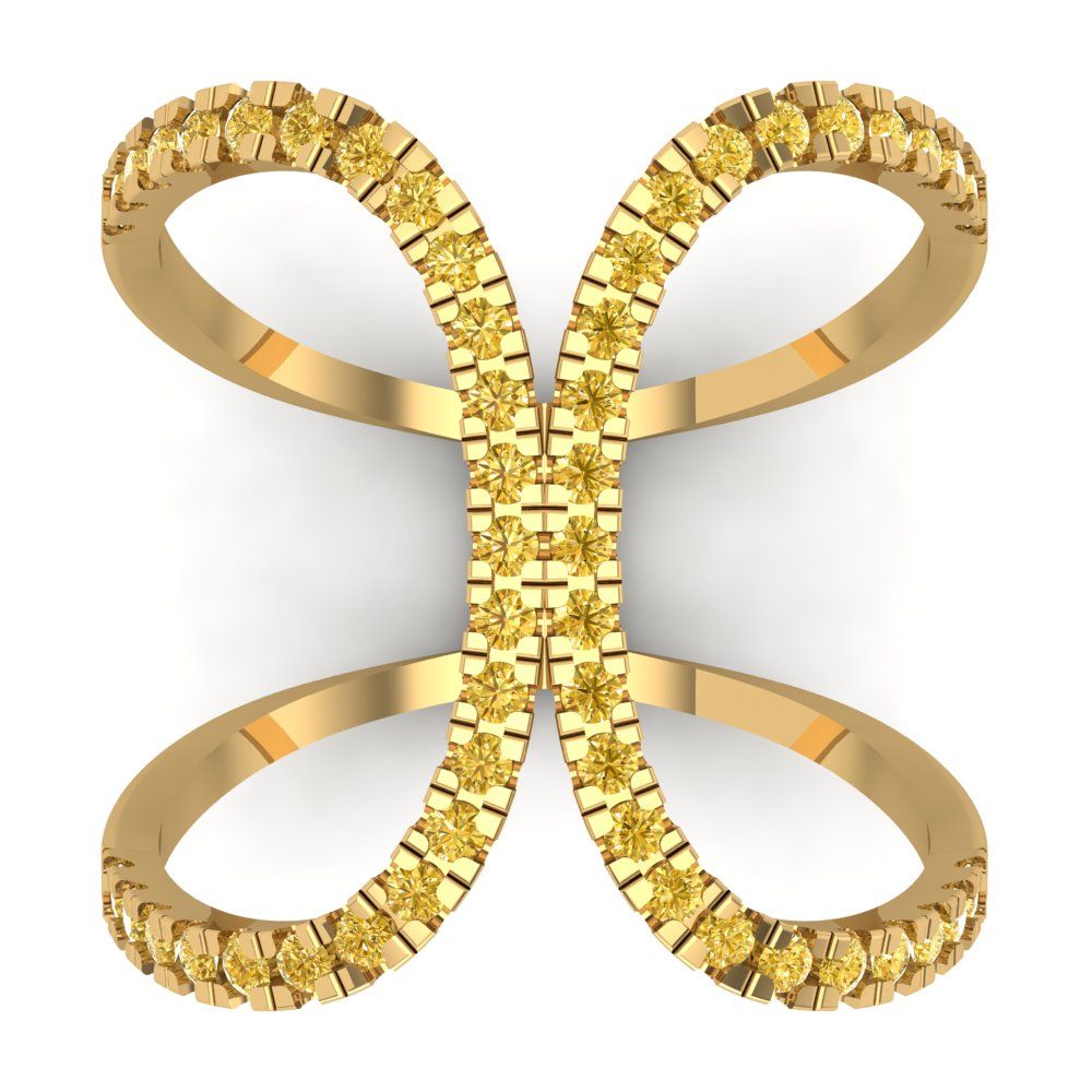 0.5 cttw Zirconia Simulated Yellow Diamond Statement Engagement Ring - Solid Yellow Gold (VVS1, Round Cut,1.3mm)