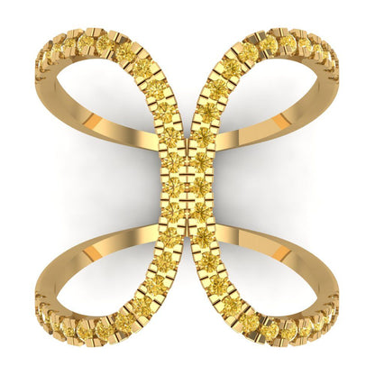 0.5 cttw Zirconia Simulated Yellow Diamond Statement Engagement Ring - Solid Yellow Gold (VVS1, Round Cut,1.3mm)