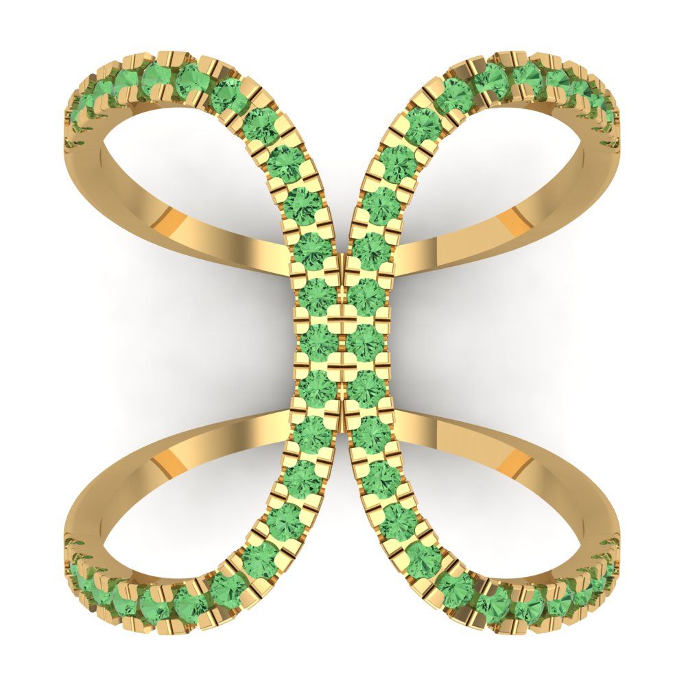 0.5 cttw Zirconia Simulated Green Diamond Statement Engagement Ring - Solid Yellow Gold (VVS1, Round Cut,1.3mm)