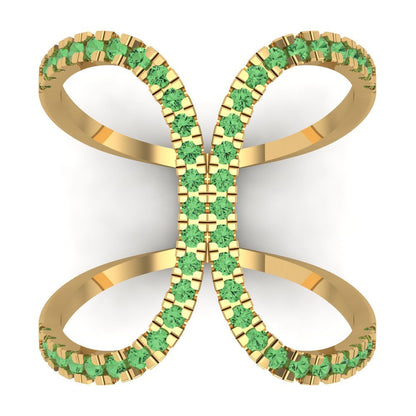 0.5 cttw Zirconia Simulated Green Diamond Statement Engagement Ring - Solid Yellow Gold (VVS1, Round Cut,1.3mm)