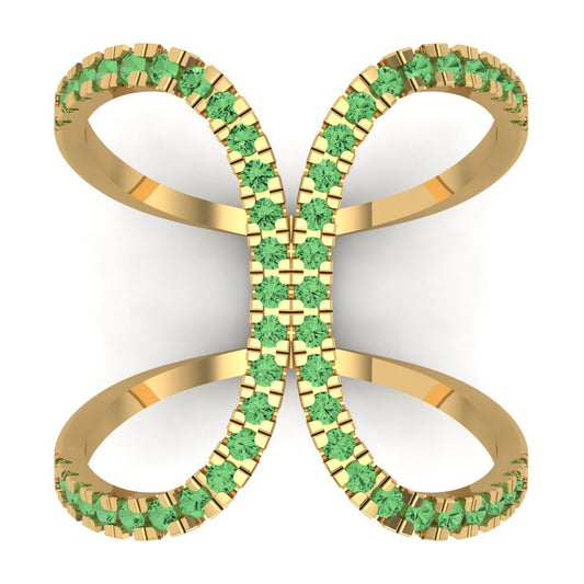0.5 cttw Zirconia Simulated Green Diamond Statement Engagement Ring - Solid Yellow Gold (VVS1, Round Cut,1.3mm)