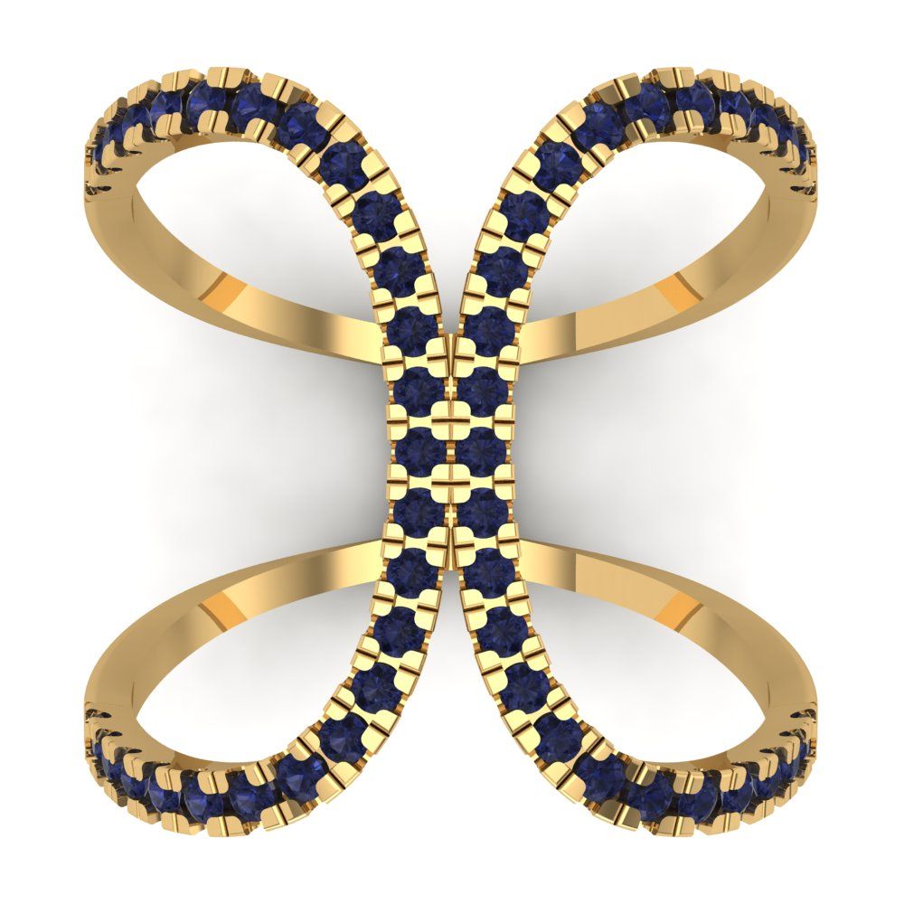 0.5 cttw Simulated Blue Sapphire Statement Engagement Ring - Solid Yellow Gold (VVS1, Round Cut,1.3mm)