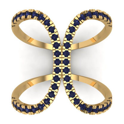 0.5 cttw Simulated Blue Sapphire Statement Engagement Ring - Solid Yellow Gold (VVS1, Round Cut,1.3mm)