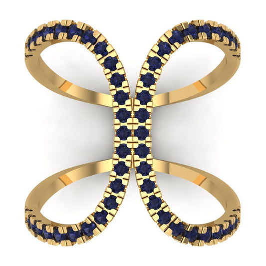 0.5 cttw Simulated Blue Sapphire Statement Engagement Ring - Solid Yellow Gold (VVS1, Round Cut,1.3mm)