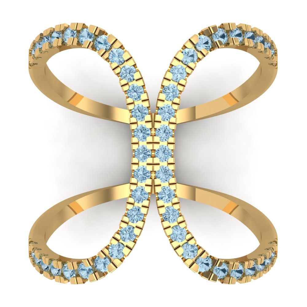 0.5 cttw Natural Swiss Blue Topaz Statement Engagement Ring - Solid Yellow Gold (VVS1, Round Cut,1.3mm)
