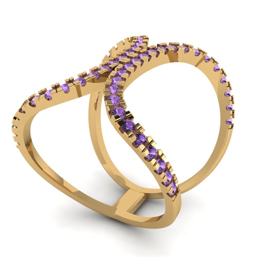 0.5 cttw Simulated Alexandrite Statement Engagement Ring - Solid Yellow Gold (VVS1, Round Cut,1.3mm)