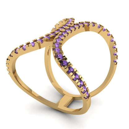 0.5 cttw Simulated Alexandrite Statement Engagement Ring - Solid Yellow Gold (VVS1, Round Cut,1.3mm)
