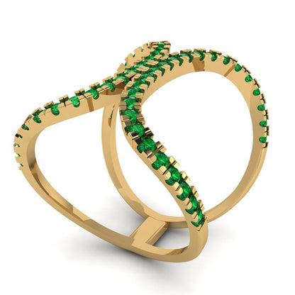 0.5 cttw Simulated Emerald Statement Engagement Ring - Solid Yellow Gold (VVS1, Round Cut,1.3mm)