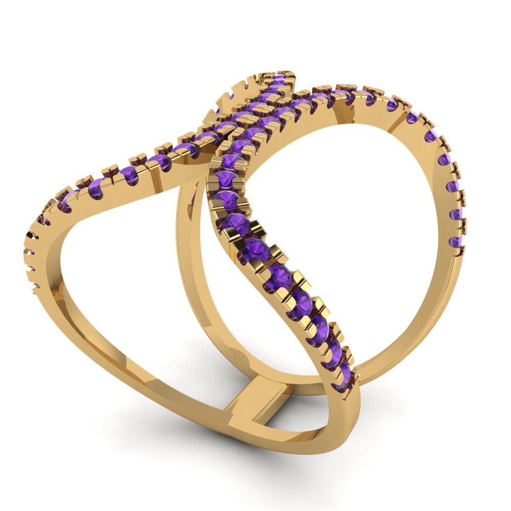 0.5 cttw Natural Amethyst Statement Engagement Ring - Solid Yellow Gold (VVS1, Round Cut,1.3mm)