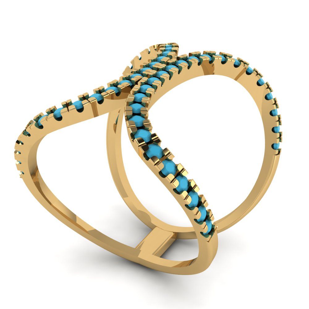 0.5 cttw Simulated Turquoise Statement Engagement Ring - Solid Yellow Gold (VVS1, Round Cut,1.3mm)