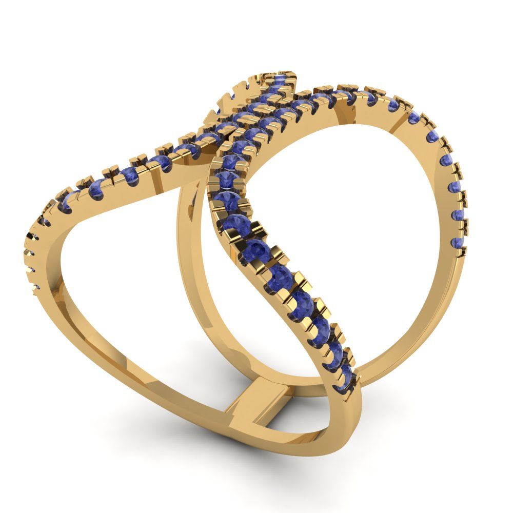 0.5 cttw Simulated Tanzanite Statement Engagement Ring - Solid Yellow Gold (VVS1, Round Cut,1.3mm)