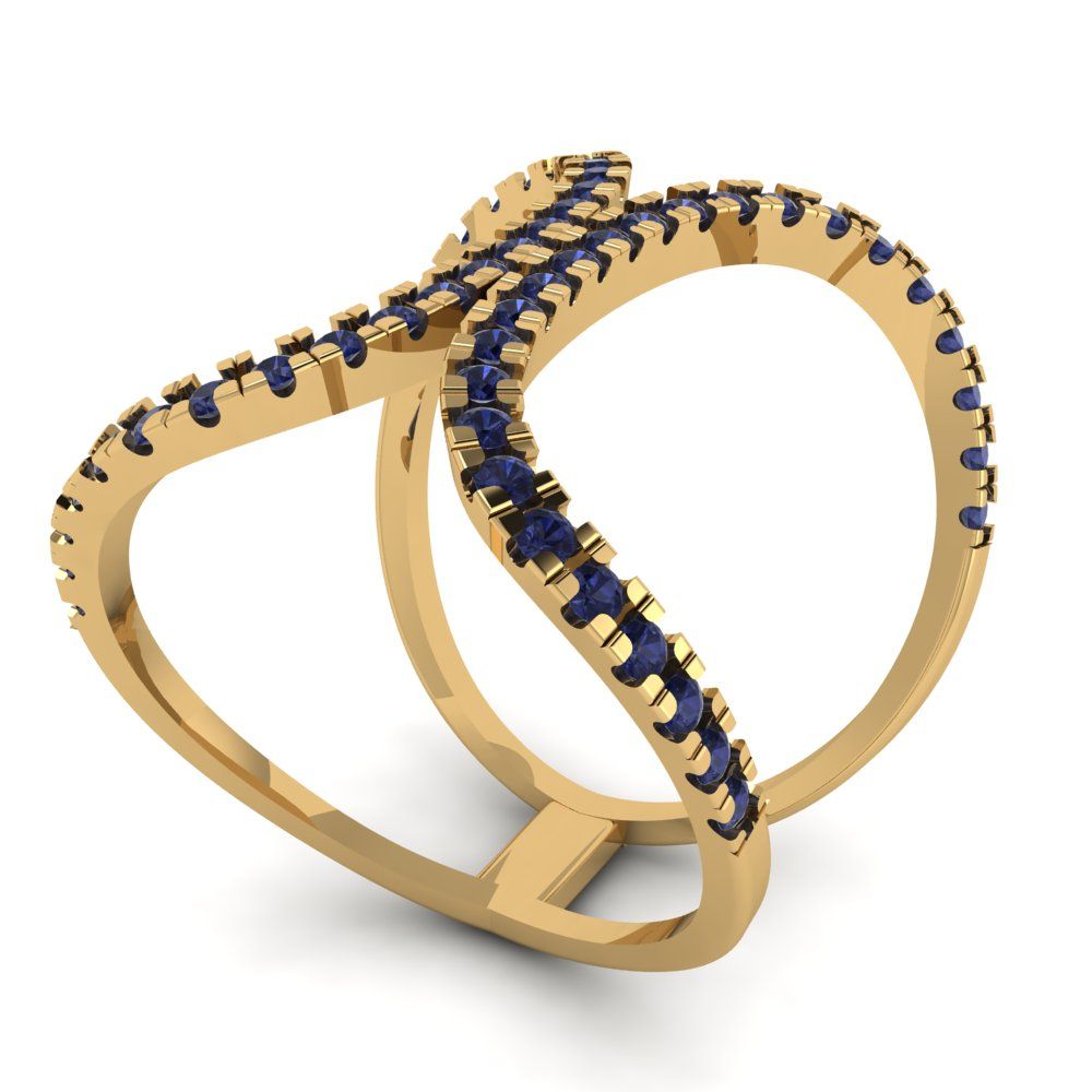 0.5 cttw Simulated Blue Sapphire Statement Engagement Ring - Solid Yellow Gold (VVS1, Round Cut,1.3mm)