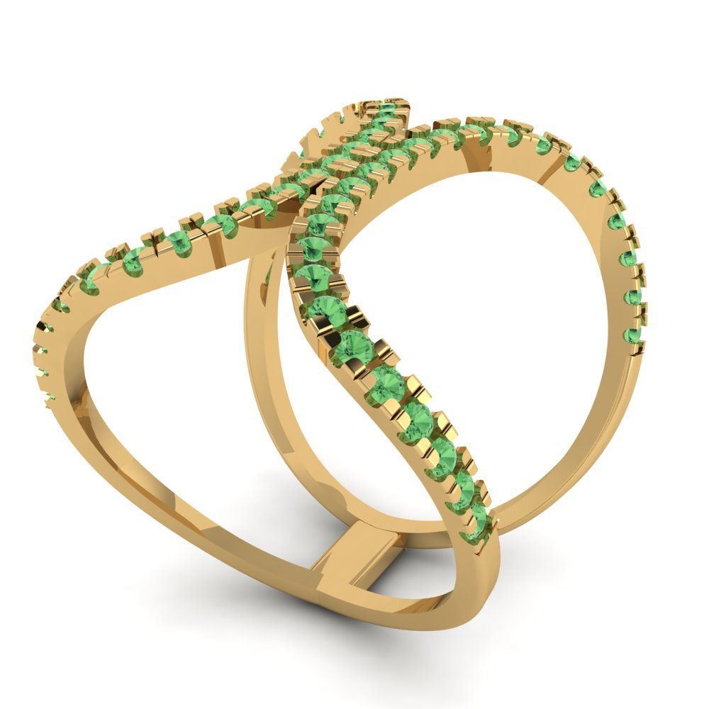 0.5 cttw Zirconia Simulated Green Diamond Statement Engagement Ring - Solid Yellow Gold (VVS1, Round Cut,1.3mm)