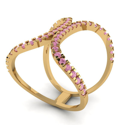0.5 cttw Zirconia Simulated Pink Diamond Statement Engagement Ring - Solid Yellow Gold (VVS1, Round Cut,1.3mm)