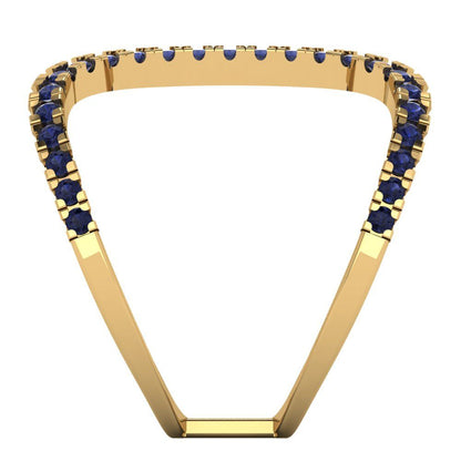 0.5 cttw Simulated Blue Sapphire Statement Engagement Ring - Solid Yellow Gold (VVS1, Round Cut,1.3mm)