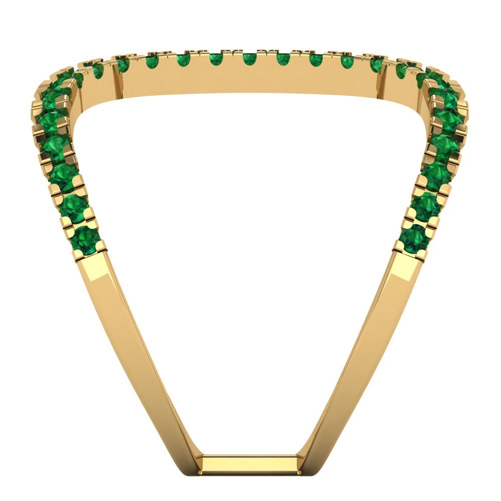 0.5 cttw Simulated Emerald Statement Engagement Ring - Solid Yellow Gold (VVS1, Round Cut,1.3mm)