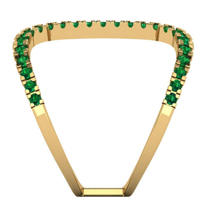 0.5 cttw Simulated Emerald Statement Engagement Ring - Solid Yellow Gold (VVS1, Round Cut,1.3mm)