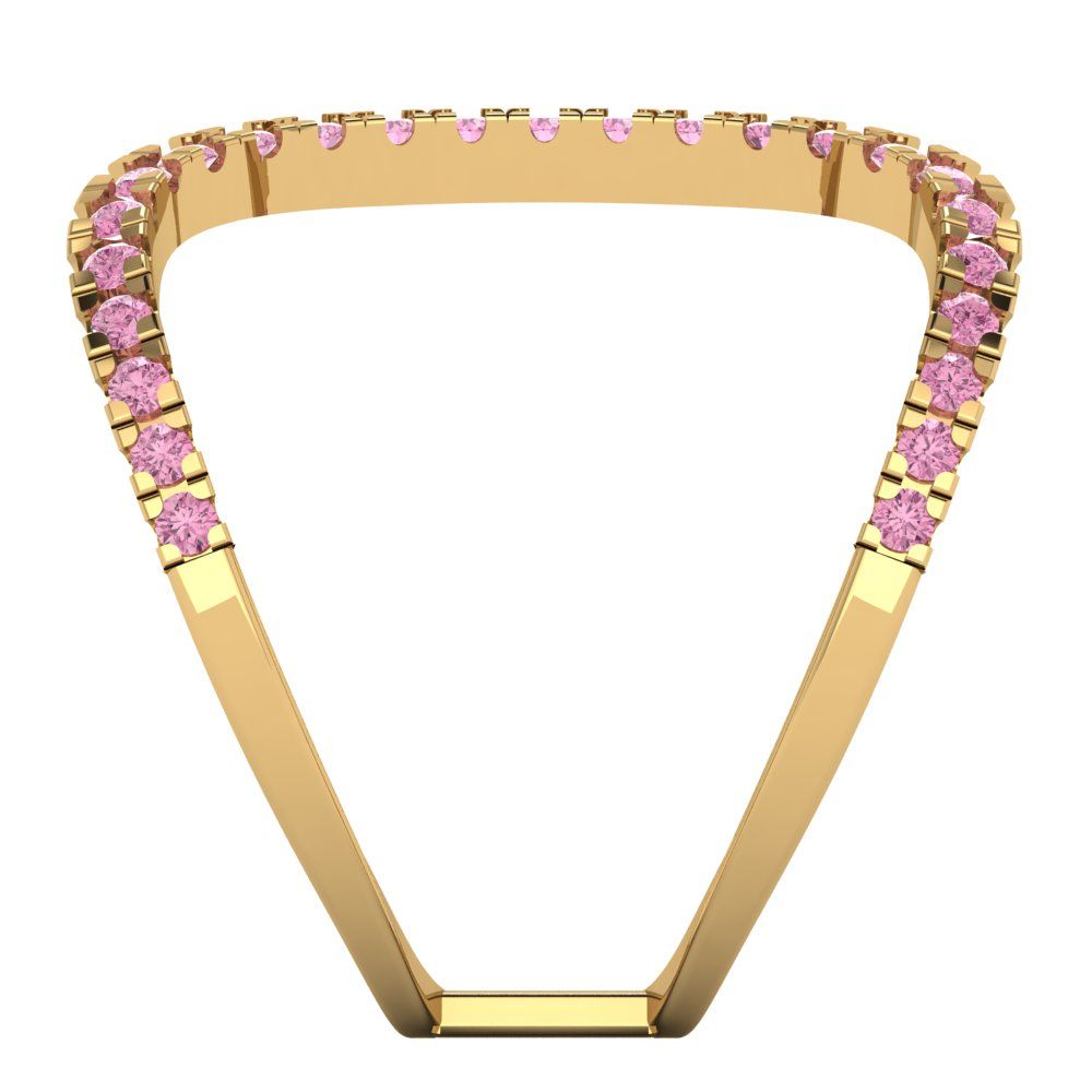 0.5 cttw Zirconia Simulated Pink Diamond Statement Engagement Ring - Solid Yellow Gold (VVS1, Round Cut,1.3mm)